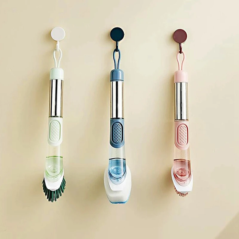 

Kitchen Cleaning Brush 2 in 1 Long Handle Cleaing Brush with Removable Brush Sponge Dispenser Dishwashing Brush
