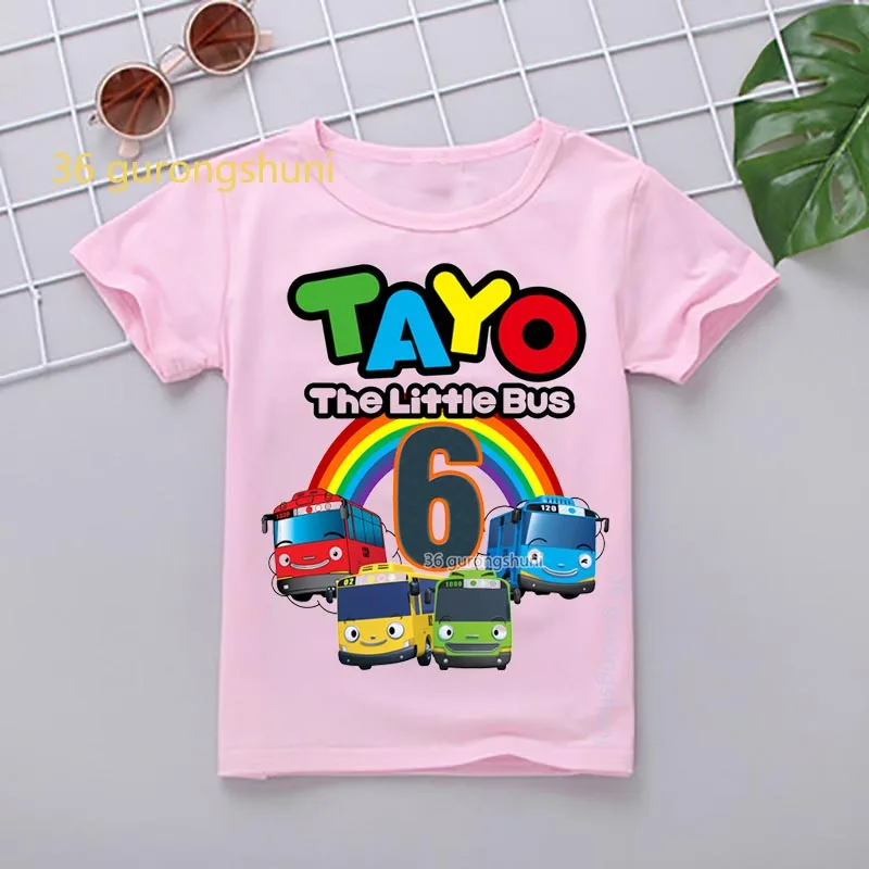 Мультяшная футболка для девочек топы тайо маленький автобус 6 дней рождения