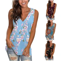2022 summer new womens clothing v neck printed sleeveless vest women top t shirt casual all match tops female lady
