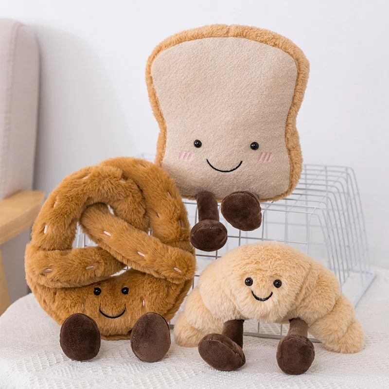 

Cute Pretzel Crossant Toast Bread Doll Plush Food Soft Cartoon Figure Toys Stuffed Baguette Poach Egg Decor Doll Birthday Gift