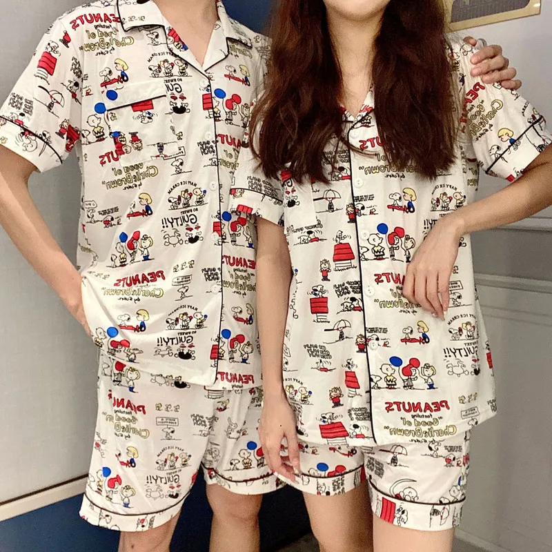 2022 Summer Pajamas for Couple Lovers Pijama Short Tops Cartoon Nightwear Men's Home Clothing Party Cozy Mujer Women Pyjama Ins