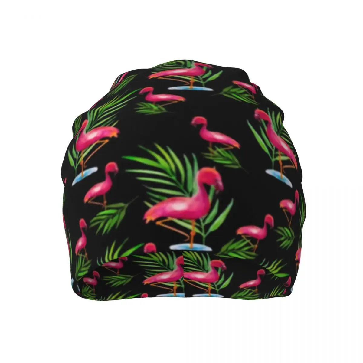 

Pink Flamingo Thin Beanie Green Palm Leaves Crazy All Seasons Knitted Hat Unisex Fashion Hood