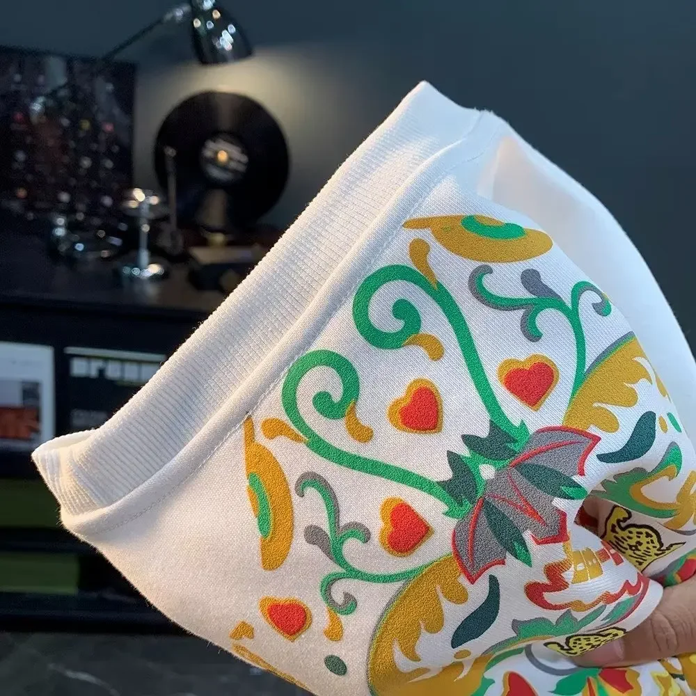 Мужская хлопковая толстовка с длинным рукавом белая футболка круглым вырезом и