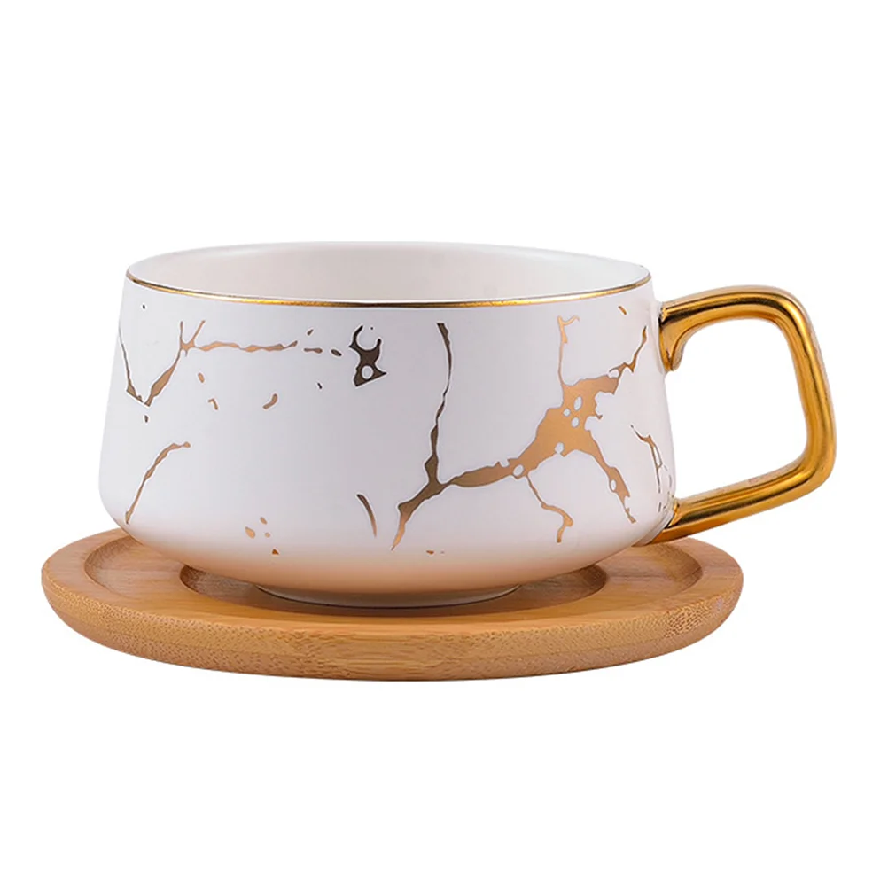 

Cup Mug Coffee Ceramic Tea Marble Cups Saucer Latte Porcelain Handle Mugs Gold Drinking Set Wood White Beverage Hot Cappuccino