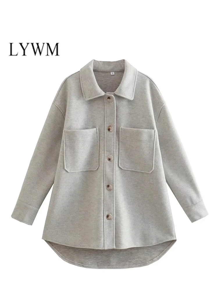

LYWM Women Fashion Outwears Tweed Jacket Coat With Pockets Long Sleeve Vintage Female Chic Outfits Mujer