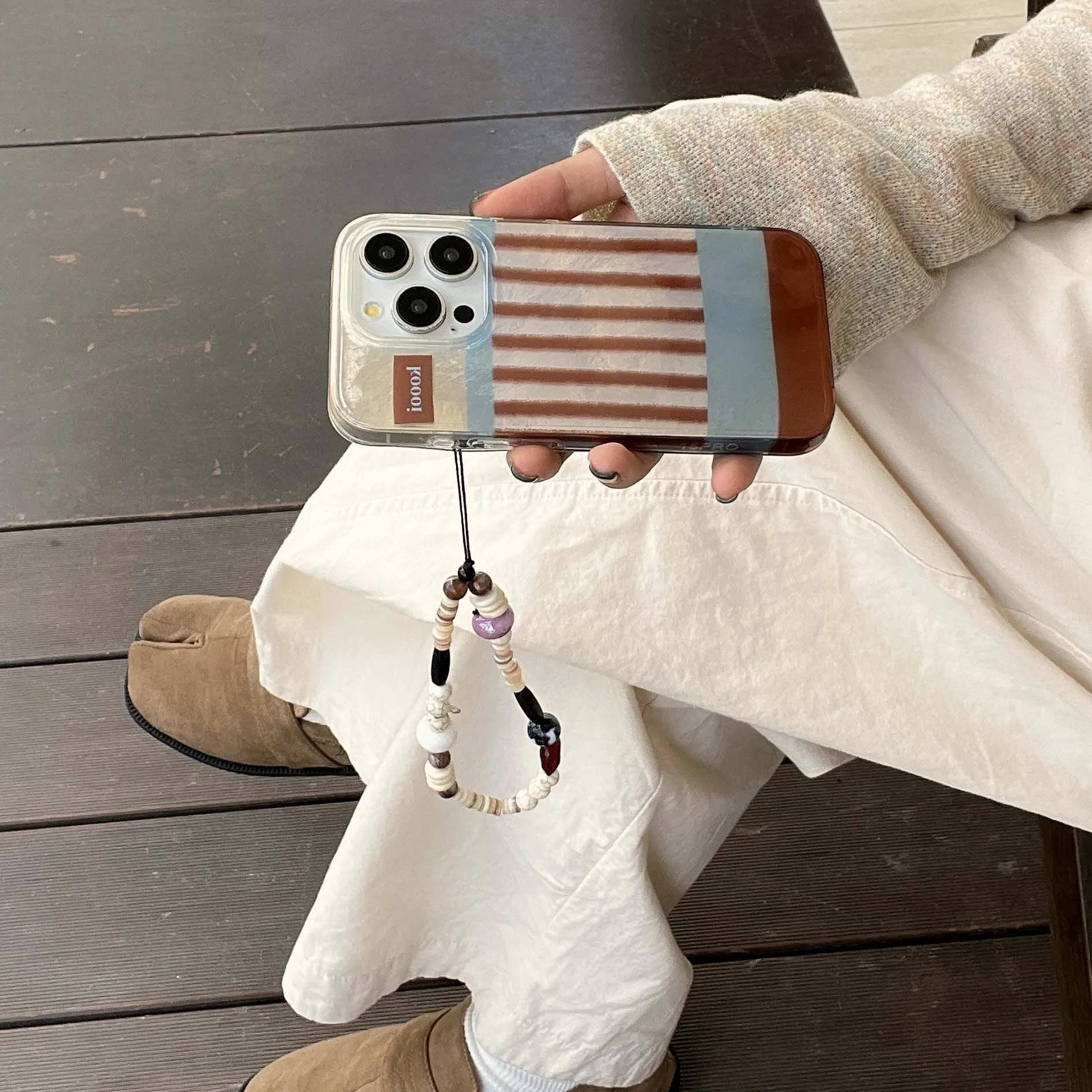 Чехол Autume с коричневыми полосками контрастных цветов для Iphone 15 14Pro 15Pro 13 16Pro 12 14 Pro