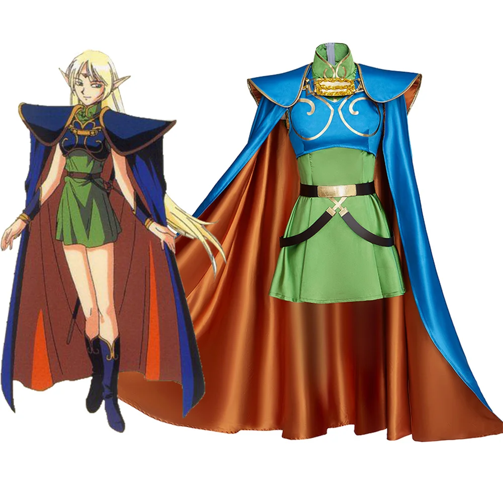 Anime Record of Lodoss War Cosplay Costume Adult Women's Uniform Dress with Cloak Halloween Carnival Party Outfits