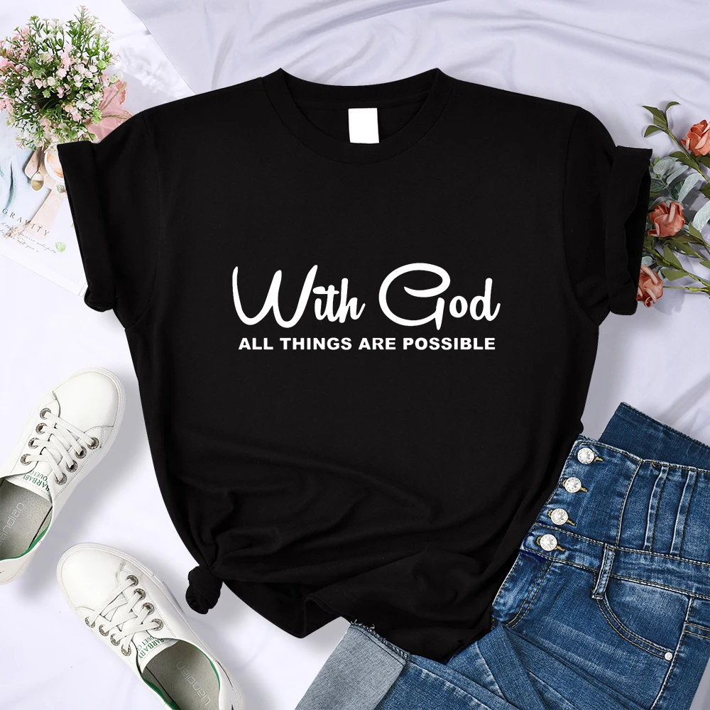 Женская спортивная дышащая футболка с надписью With God модная повседневная Уличная