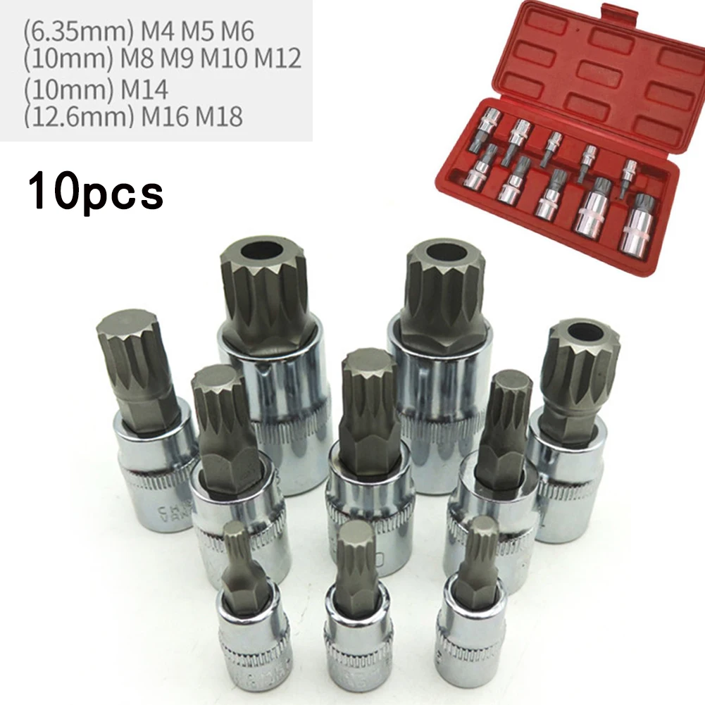 10pcs 12 Point Triple Square Bit Socket Set M4 M5 M6 M8 M9 M10 M12 M14 M16 M18 Automotive Repair Tool Kit With Case images - 6