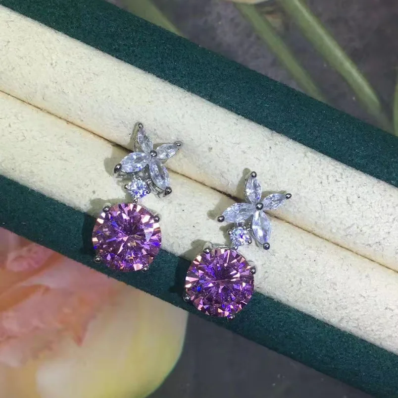 

ANGLANG Luxury Round Cubic Zirconia Dangle Earrings Women White/Blue/Pink/Yellow Simple Elegant Earrings Wedding Trendy Jewelry