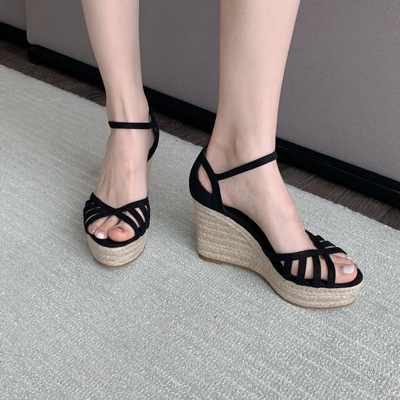 

Wedge Low Sandals Woman Leather Velvet Shoes Platform Low-heeled Suede Rome Flock Slides Fabric PU Low Sandals Woman Leath