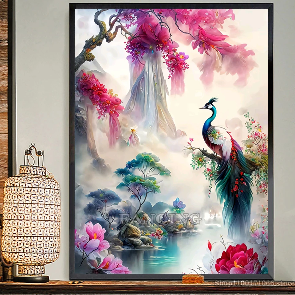 Бриллиантовая живопись Ландшафтная мозаика с бриллиантами 5D DIY, Павлин, журавль, вышивка крестиком, Набор для вышивки животными, полный квадратный домашний декор Y32