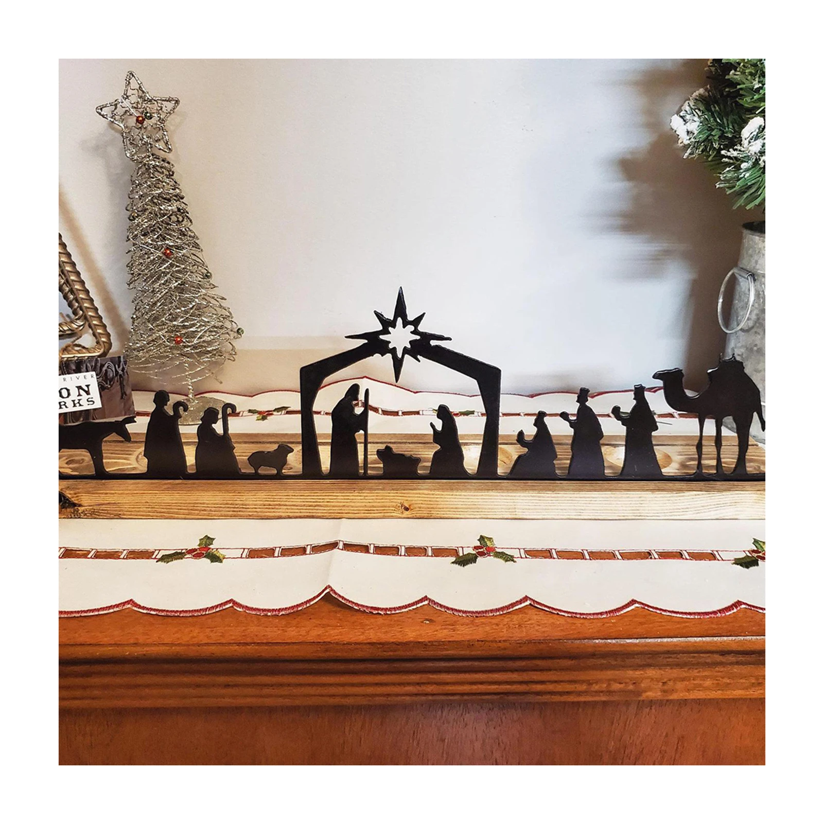 

Металлический стол с изображением Рождества Христова, настольные знаки, деревянная основа, фигуры, набор декора для двора, домашняя настенн...