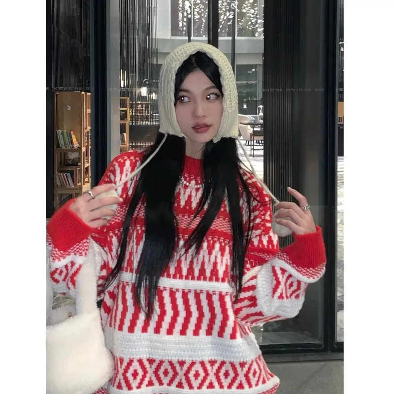 

Korobov Christmas Style Red Vintage Sweater Thick Lazy Wild New Year Coat Autumn Winter Knitting Fashion Pull Femme Hiver 2022