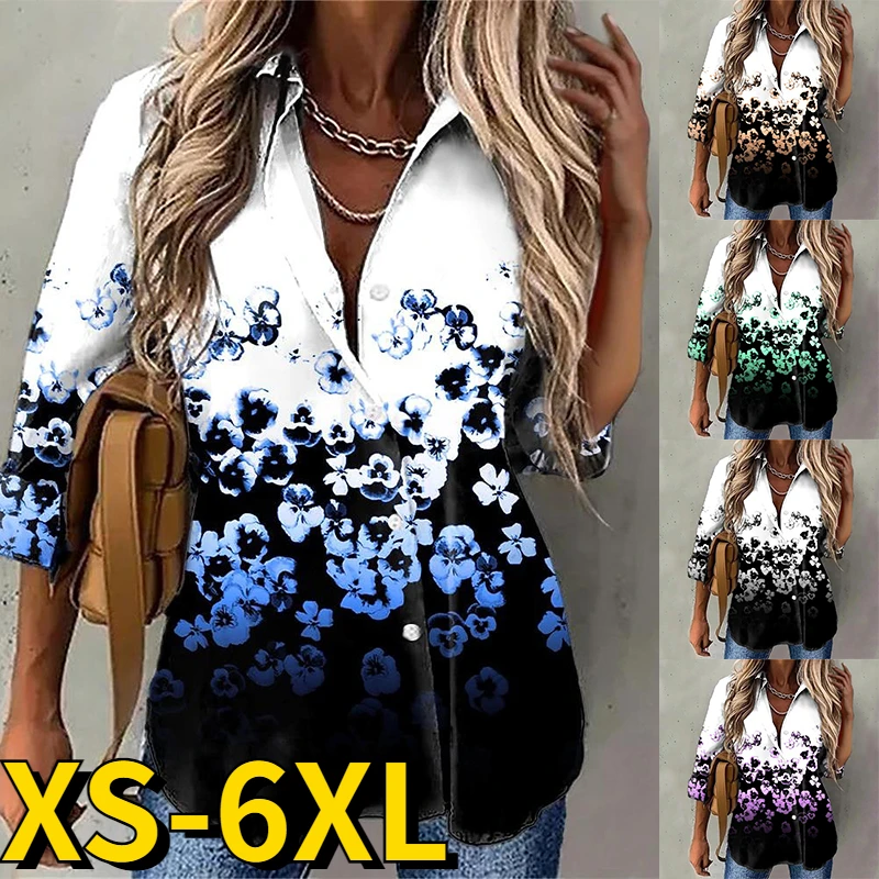 

Женская блузка с цветочным принтом, облегающий топ с V-образным вырезом, модная рубашка с 3D рисунком, Повседневная Уличная Свободная блузка ...