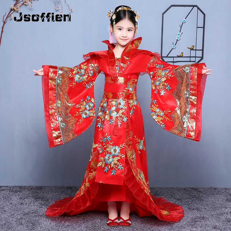 Chinese Traditional Princess Dress for Kids Red Ancient Hanfu Fairy Cospaly Costume Girls Tang Suit Stage Perfromance Dresses