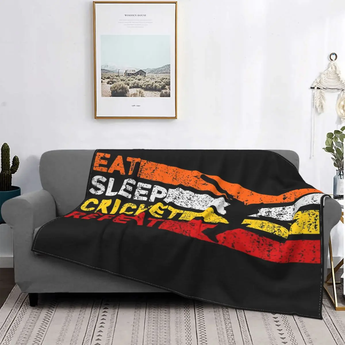 

Eat Sleep-2 mantas con estampado de grillo para el hogar, colcha a cuadros para cama, toalla, manta doble, textil de lujo