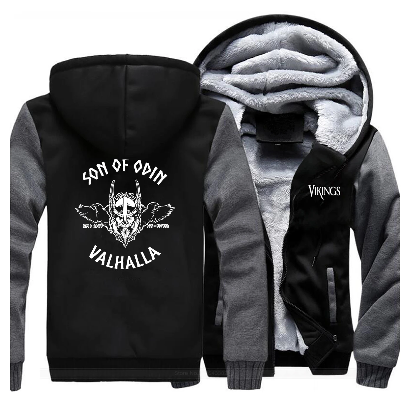 

Son of Odin Valhalla Thick Hoodies Men Casual Hip Hop Hoody Fleece Warm Sweatshirt Winter Raglan Men's Streetwear Zip Jacket