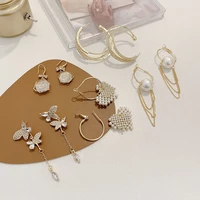 fashion gold plated peach heart diamond drop earrings for women cute bow tassel alloy earrings long new
