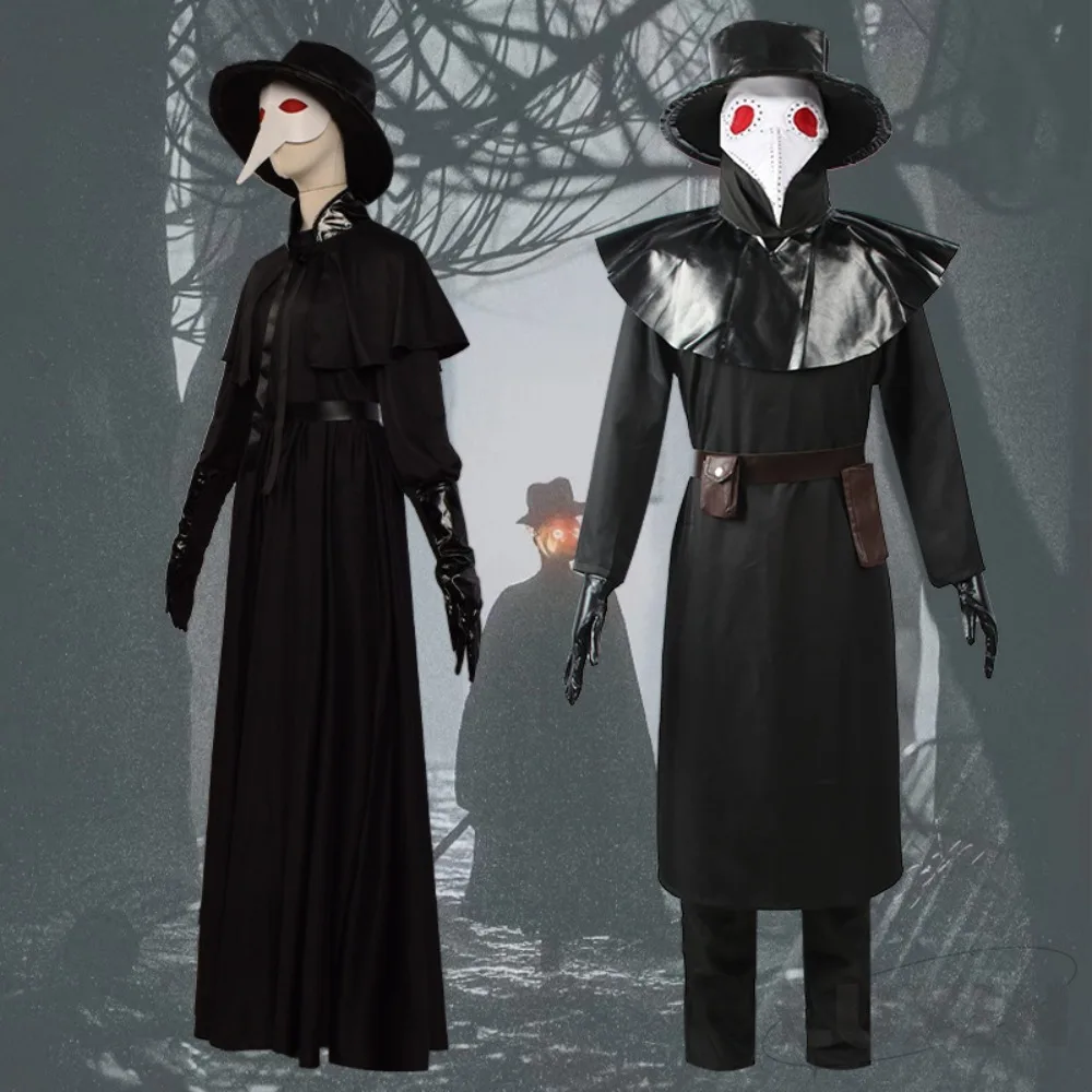 

Plague Doctor Cosplay Costume Adult Medieval Hooded Robe Cloak Steampunk Bird Beak Mask Horror Halloween Carnival Party Outfits