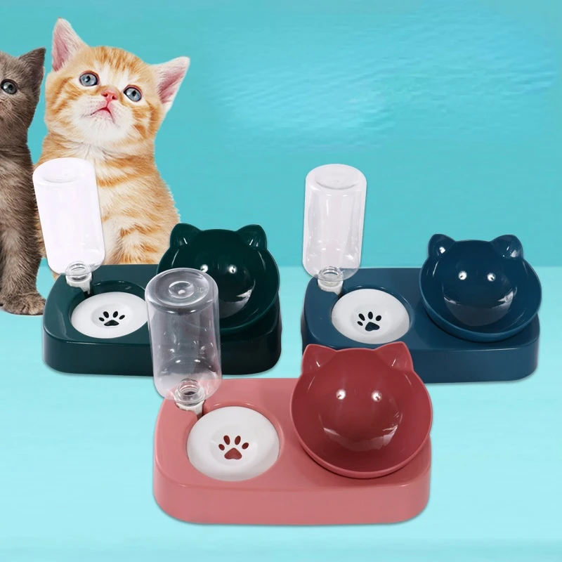 

Pet Dog Bowl Automatic Feeder Cat Food Bowl with Water Fountain Bowl Drinking Raised Stand Dish Bowls Cat Food and Water Dush