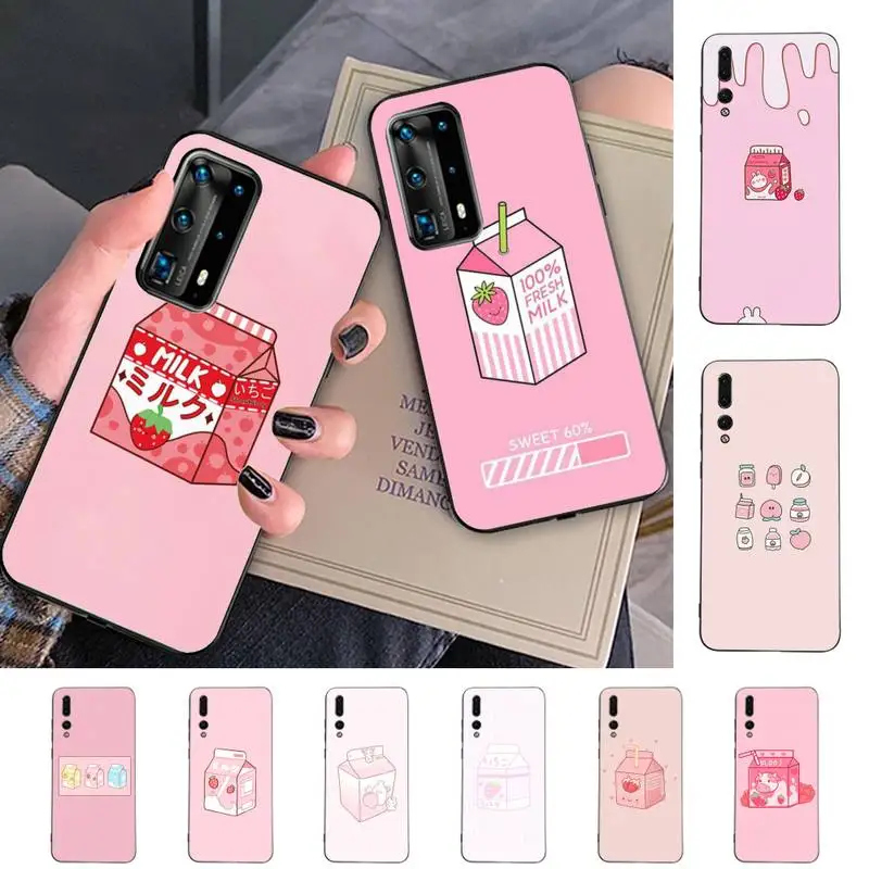 

Kawaii Strawberry Milk Box Phone Case for Huawei P30 40 20 10 8 9 lite pro plus Psmart2019