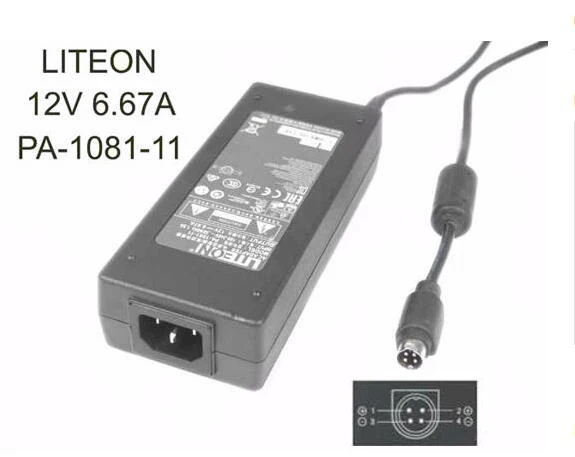 LITEON PA-1081-11, 12V 6.67A, 4-Pin Din, IEC C14, Laptop Power Adapter
