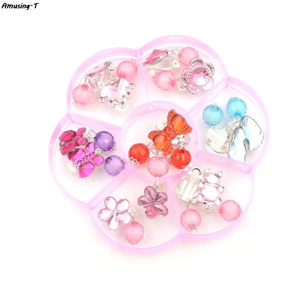

7Pairs Mix In Box Lovely Children's Baby Girl Clip on Earrings kids Ear Clip no Pierced Party Cute Jewelry Gifts