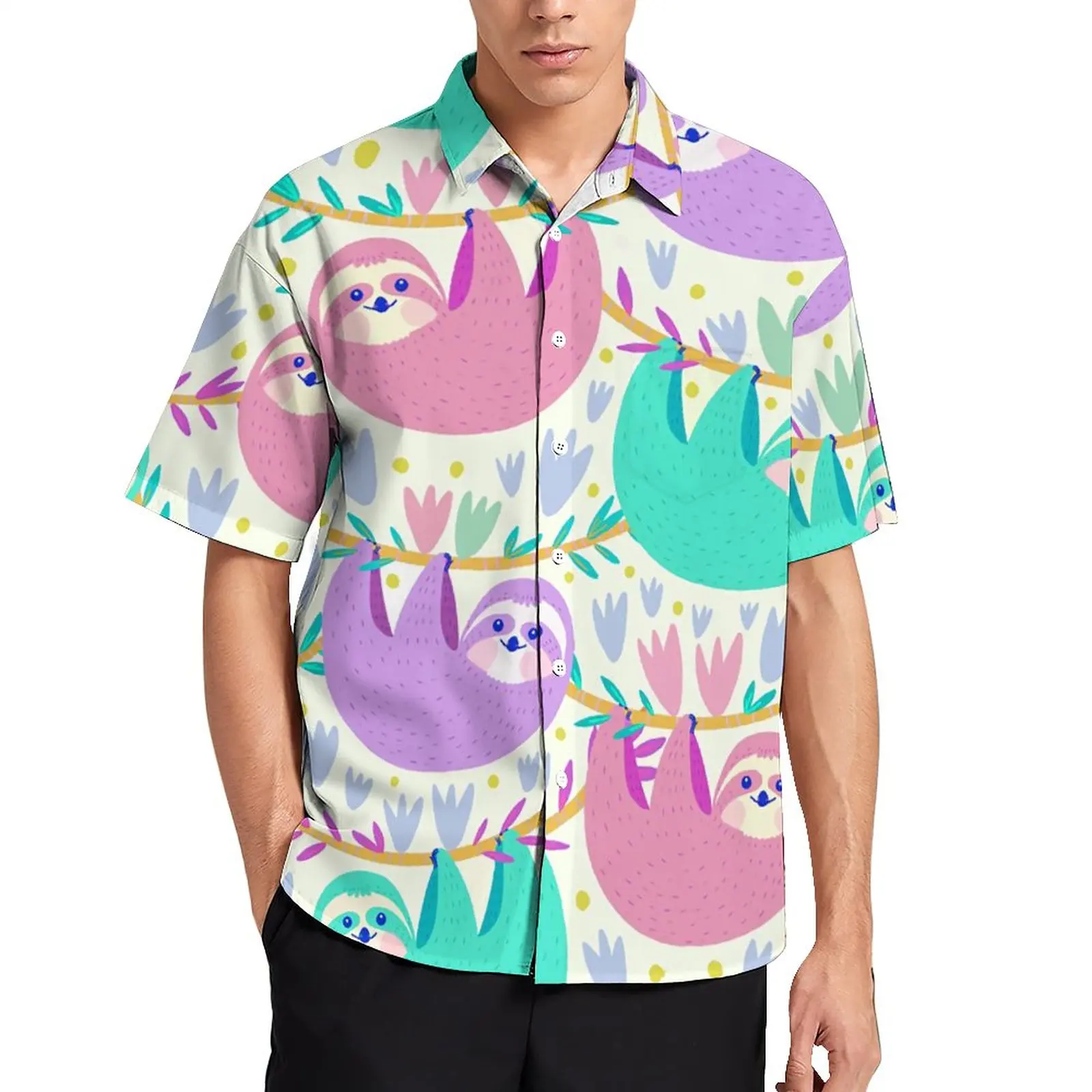 

Красочные ленивые повседневные рубашки, милая пляжная рубашка с животным принтом, Гавайские стильные блузки, мужские Графические Рубашки ...