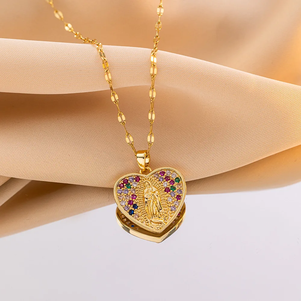 1 шт. винтажное ожерелье с сердцем Девы Марии золотого цвета кулон