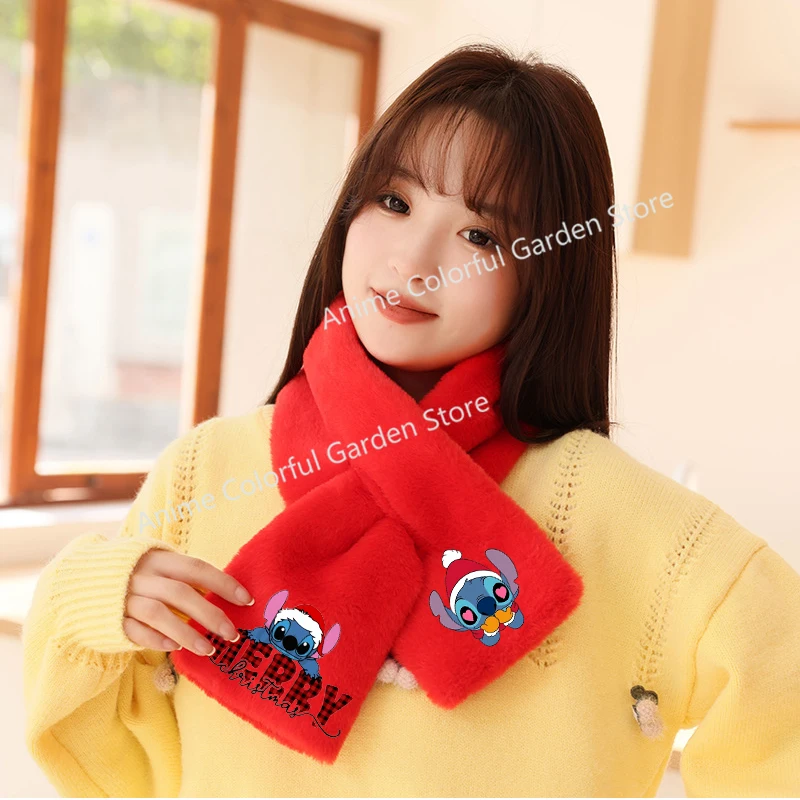 Новогодний плюшевый шарф Disney Stitch для женщин Рождественские шарфы девочек модная