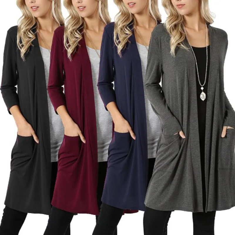 Europe and America Simple Coat Long-sleeved Mid-length Cardigan Women's Clothing
