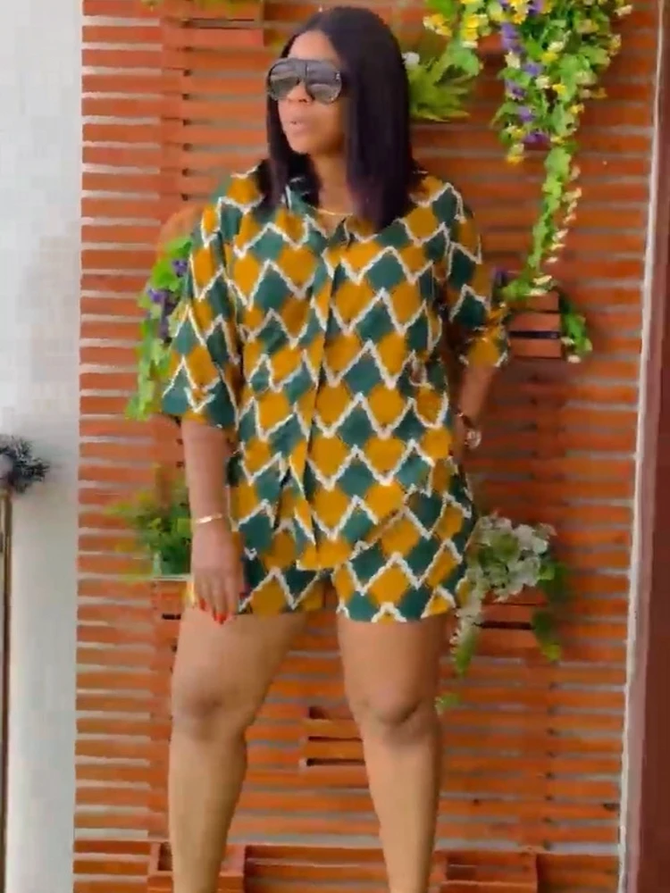 

2 Piece Sets African Sets For Women New African Print Elastic Bazin Baggy Shorts Outfits Rock Style Dashiki Famous Suit Lady