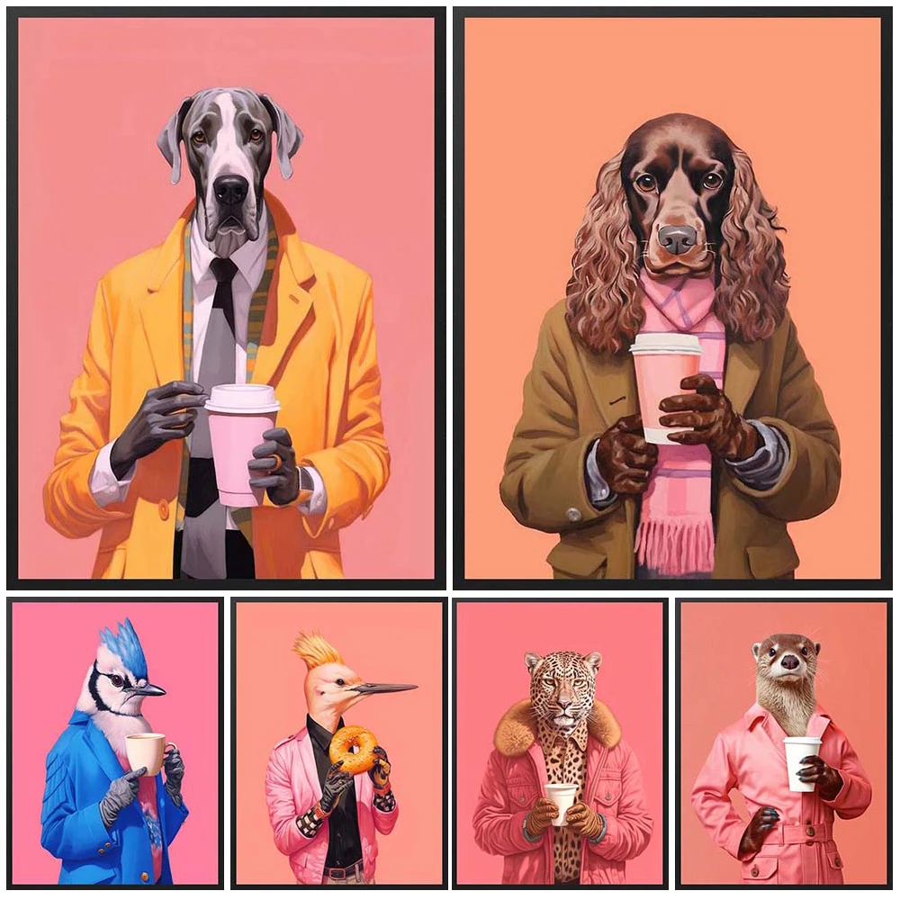 Забавный портрет птицы Кофе Чай джентльменов планшетов для гостиной