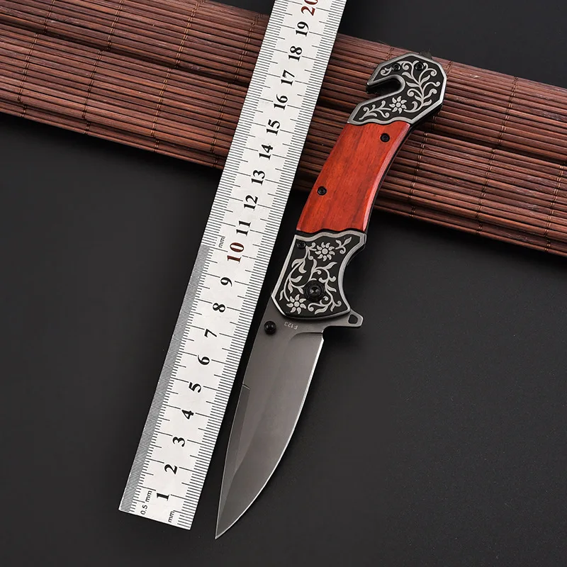 

Высокопрочный складной нож из красного дерева с ручкой, Многофункциональный складной нож, нож для выживания, портативный нож