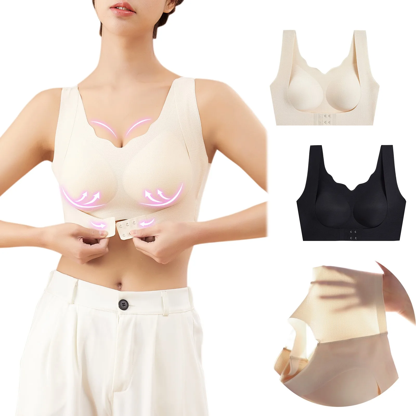 

Womens Comfort Bras Womens 2PCS Seamless Rimless Tank Style Bra Beauty Chest Pads Bra Daily Sport Underwear