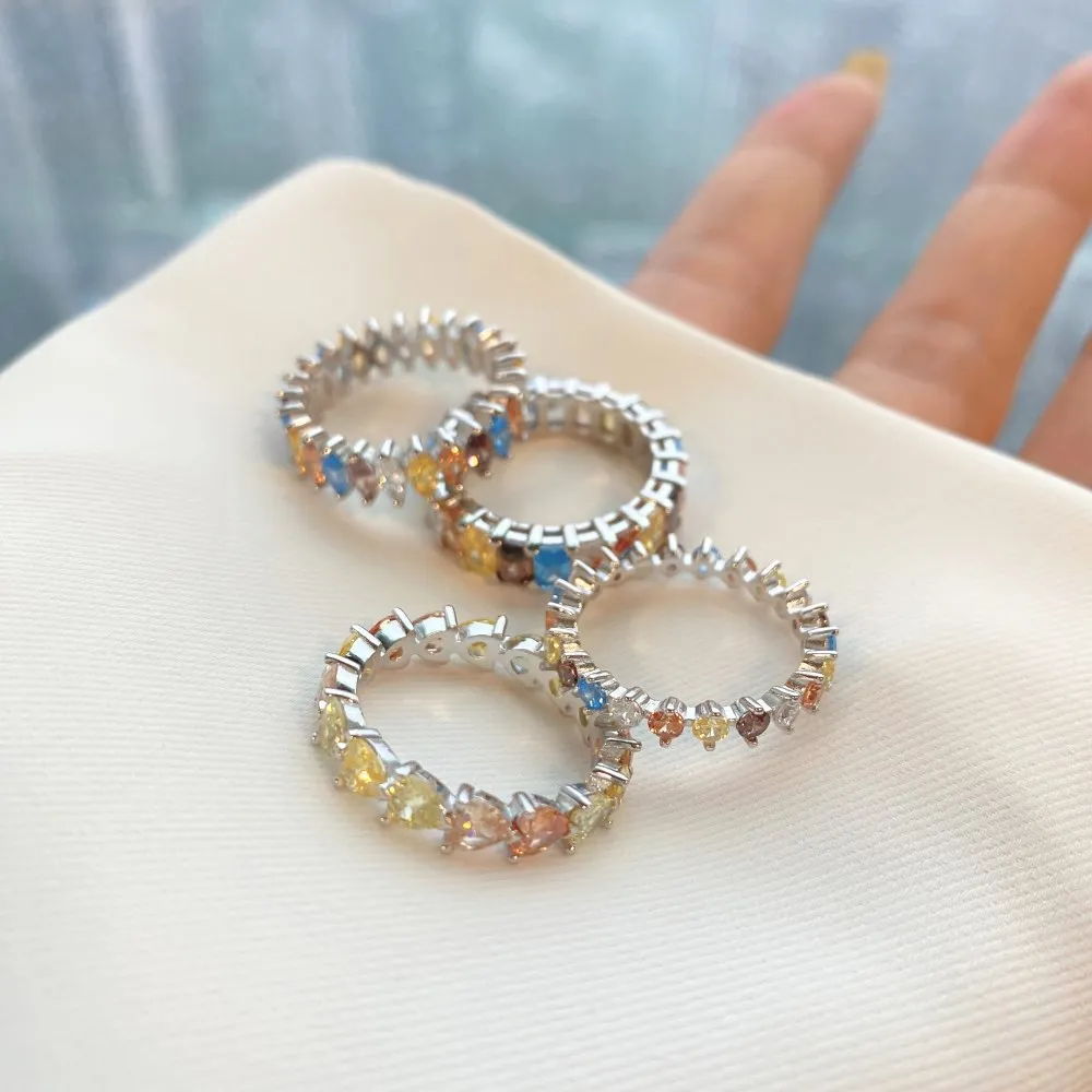 

Женское кольцо из стерлингового серебра S925 пробы, модное легкое роскошное кольцо с квадратным цветным цирконием в форме сердца