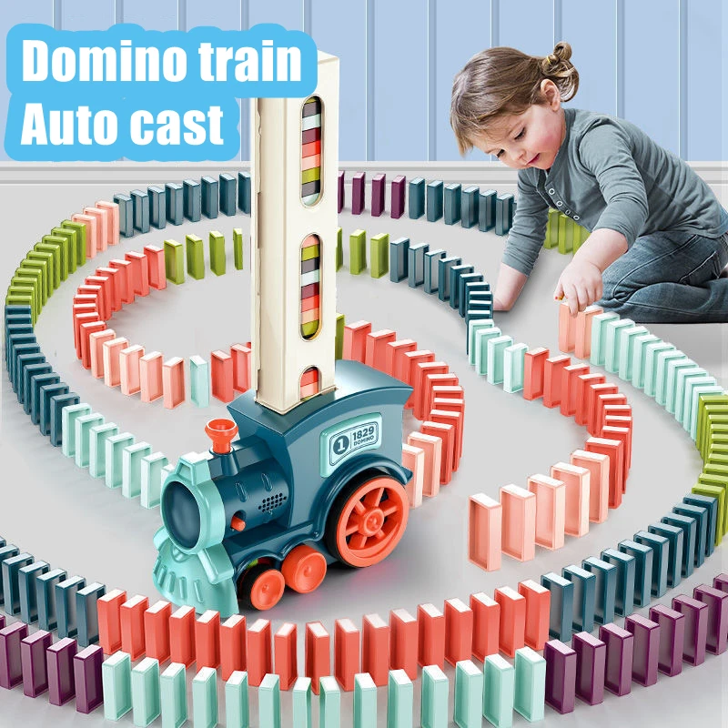 New Kids Electric Domino Train Car Set Sound & Light Automatic Laying Dominoes Brick Blocks Game Educational DIY Toy Gift