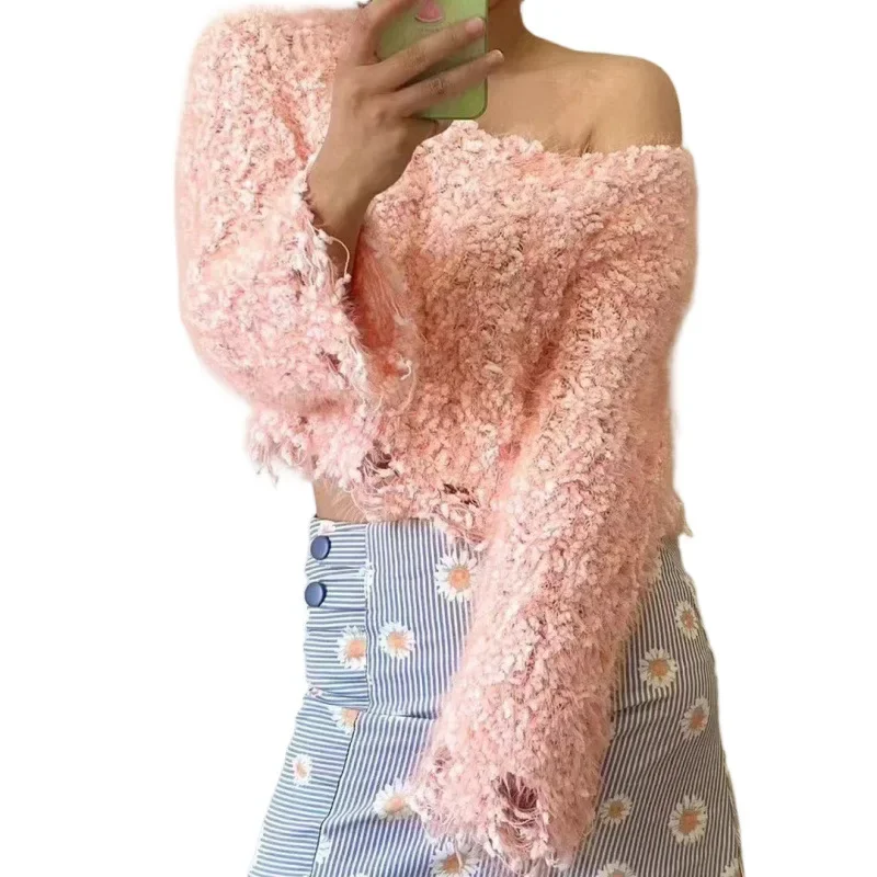 Сексуальный вязаный топ с высокой талией укороченный свитер женский пуловер