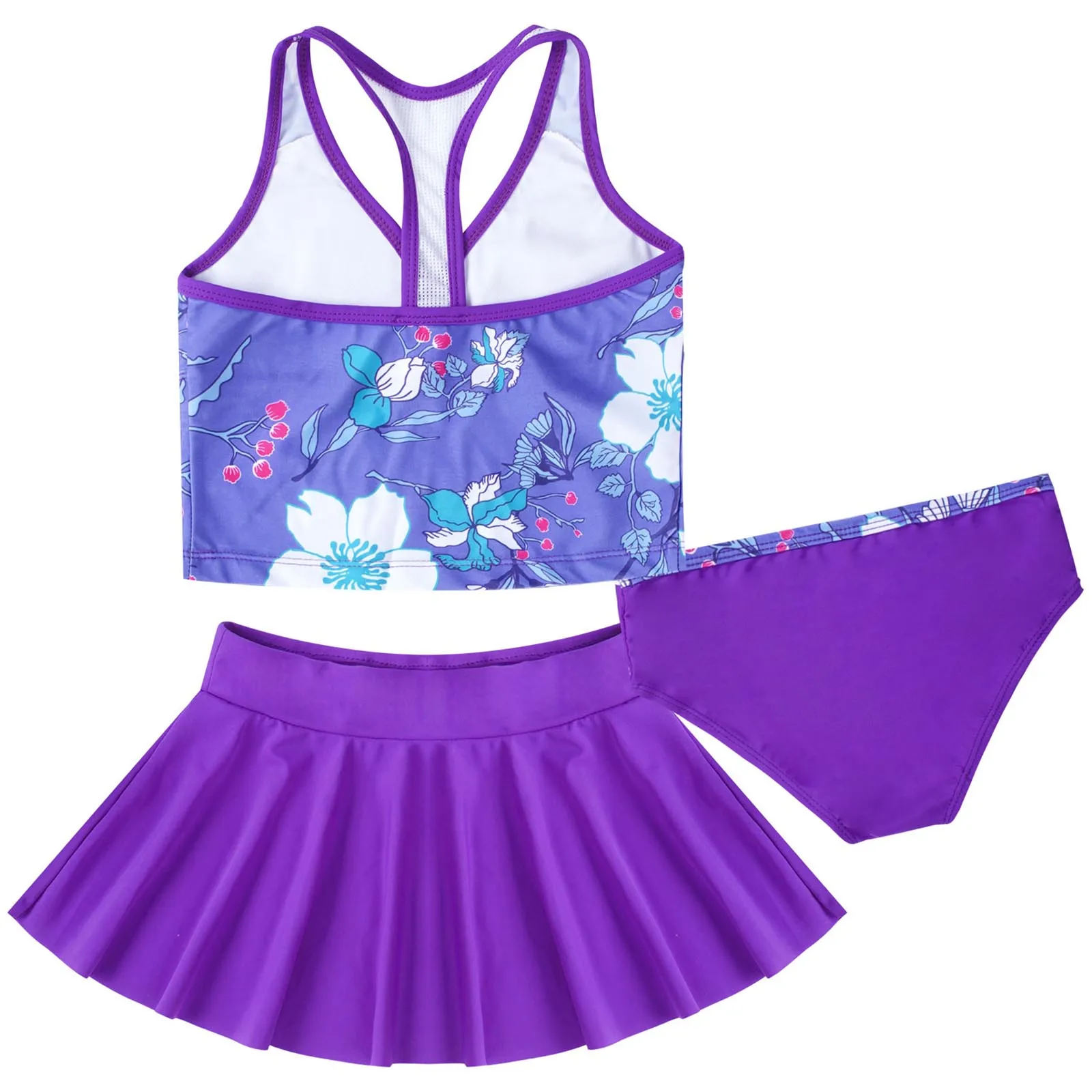 Children Bathing Set Summer Kids Girls Swimsuit Beachwear Tankini Digital Printed Top+Briefs Skirt Clothes Teens Swimwear Outfit