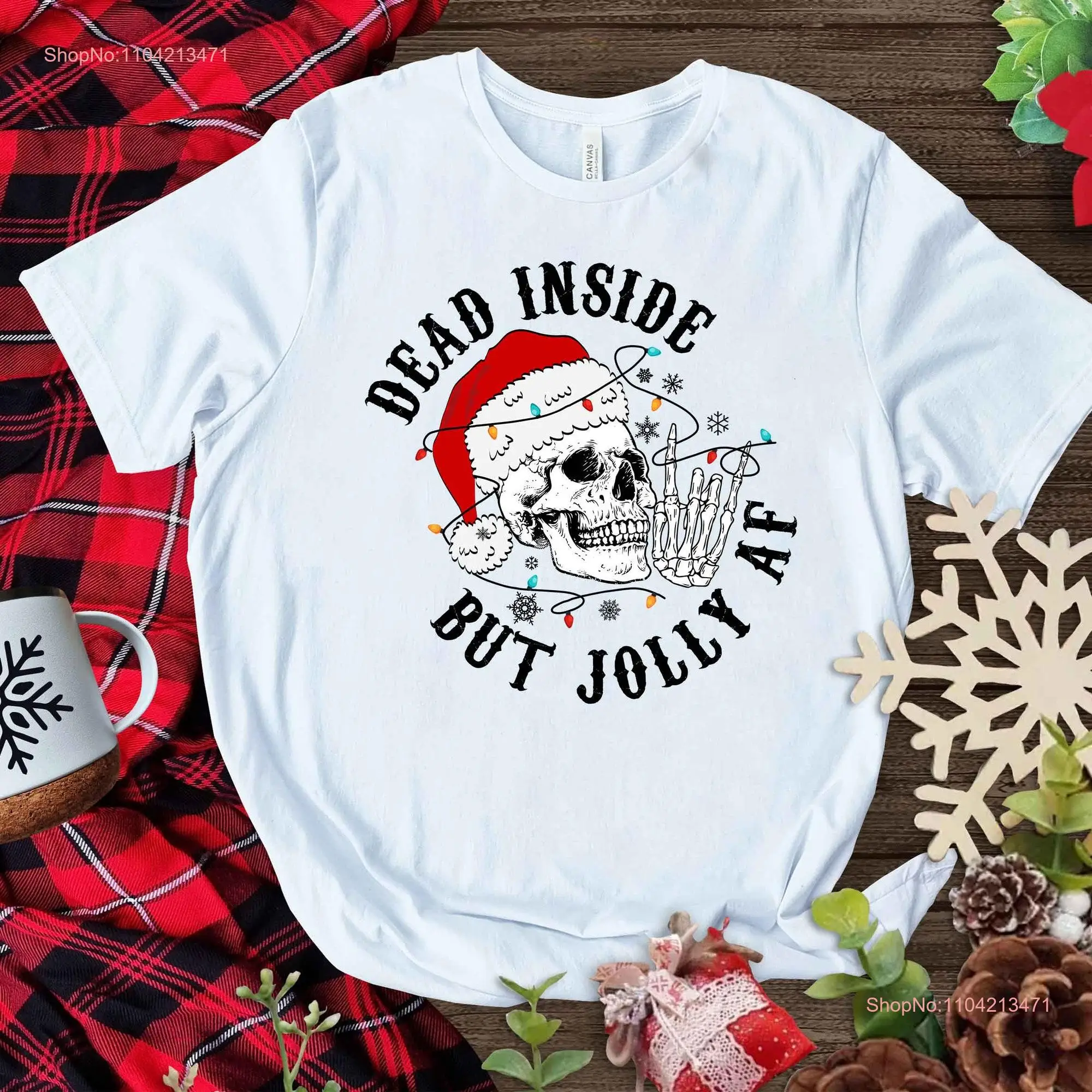 Футболка Dead Inside But Jolly AF забавный рождественский череп скелет праздничный юмор