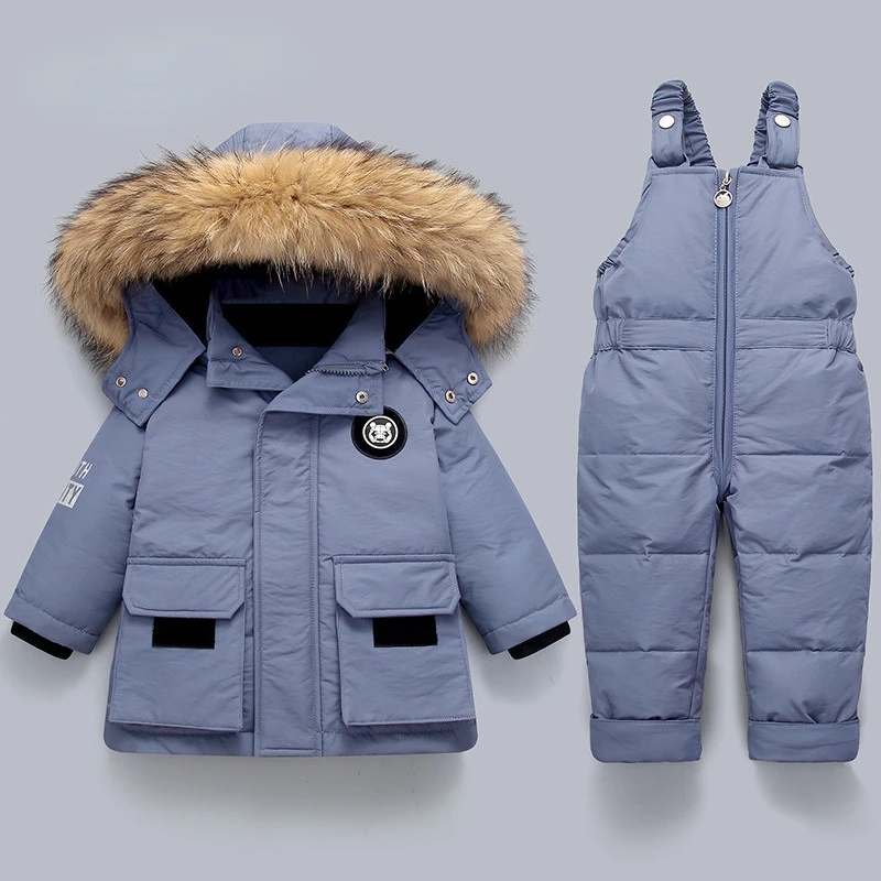 

2022 Boy Coat 2Pcs Set Children Down Jacket Winter New Girls Snowsuit Real Fur Collar Warm Kids Parkas Thicken Baby Clothes 1-4T