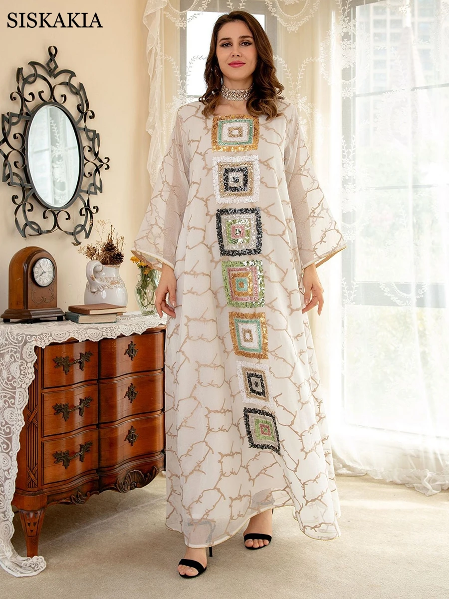 Siskakia арабское платье с вышивкой и блестками для женщин Eid 2022 Caftan Marocain белые