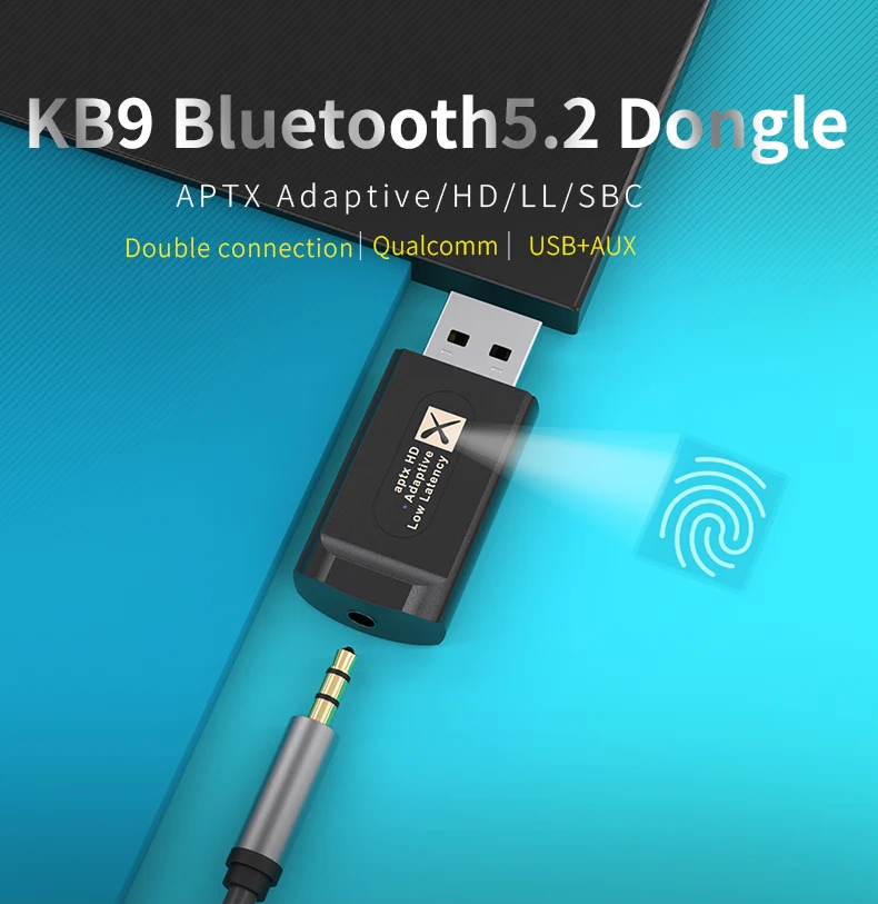Bluetooth 5 2 USB аудио передатчик адаптер ключ aptX адаптивный/HD низкая Lantency 3 мм Aux in Mic для
