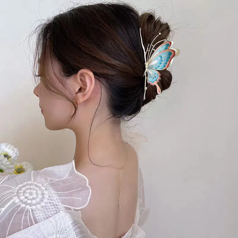 

New Fashion Painted Butterfly Hair Clips Women Fashion Hair Claw Elegant Large Metal Crab Shark Clip Female Hair Accessories