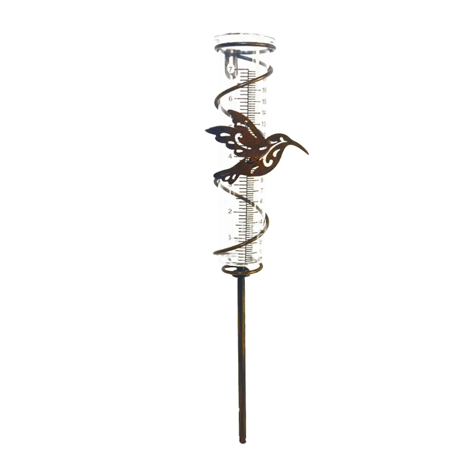 

7 Inch Rain Gauge Decorative Spiral Metal Frame Hummingbird Rain Gauge With Stake Detachable Rain Gauge Tube For Outdoor Garden