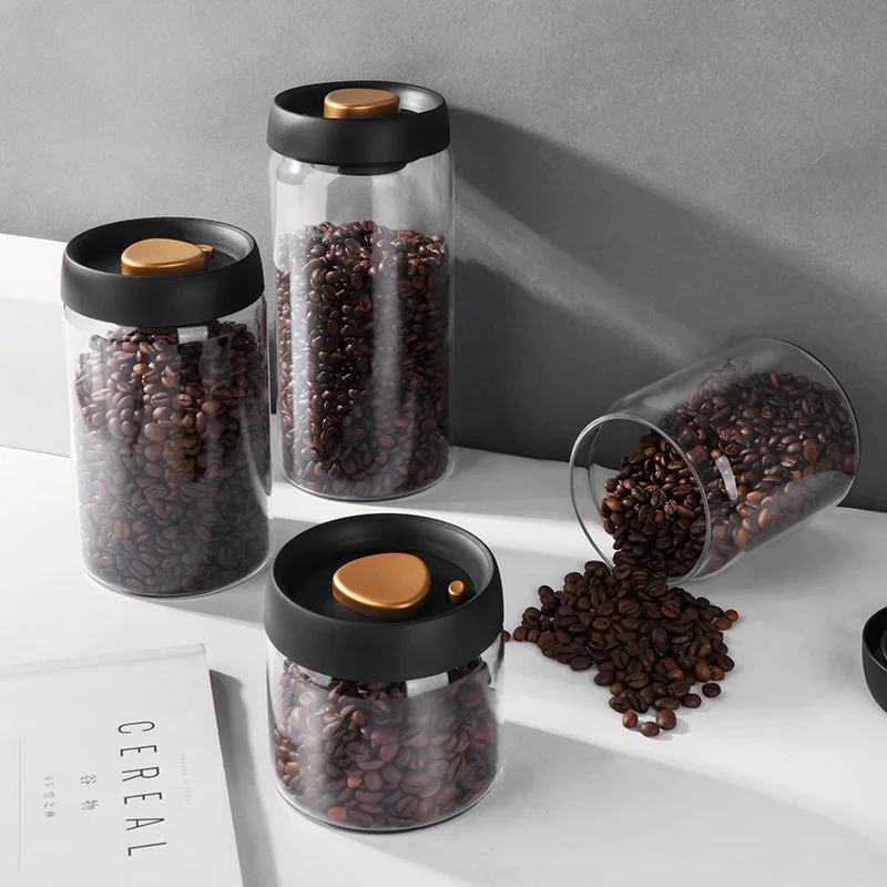 

Vacuum Coffee Beans Storage Bottles Creative Sealed Glass Tank Food Grains Container Transparent Tea Candy
