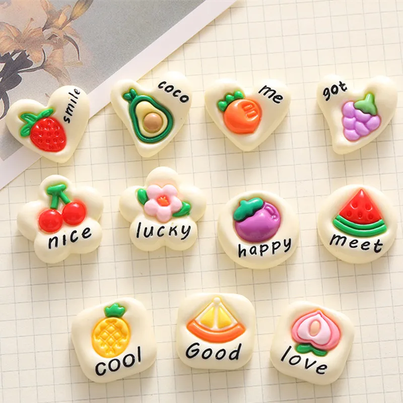 

100PCS Kawaii Cartoon Heart Fruit Flatback Resin Simulated Food Cabochons Kids Clip DIY Headwear Accessories Scrapbook Decor