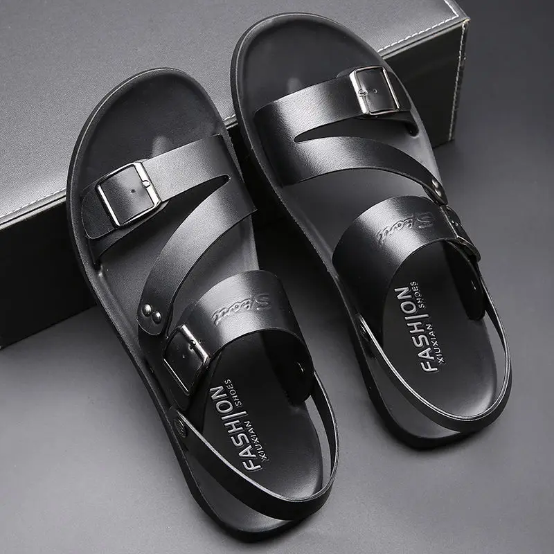 

Mens Sandals Leather Men Summer Shoes 2022 Flat Beach Sandals Male Black Leather Shoes