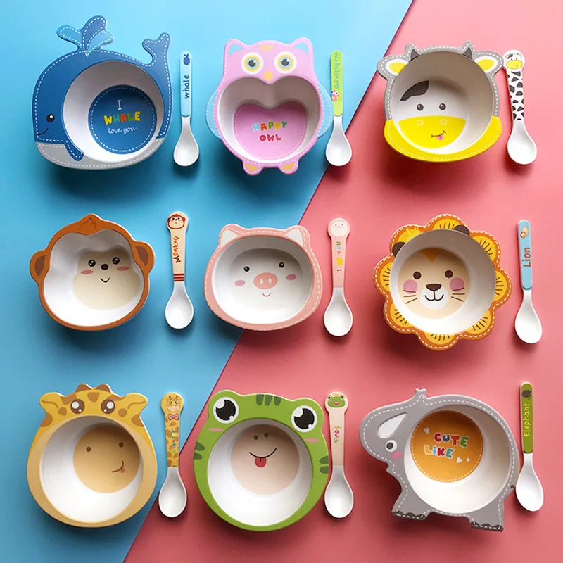 

Bamboo fiber tableware cute cartoon children bowl spoon set household baby meal bowl child food supplement rice bowl soup bowl